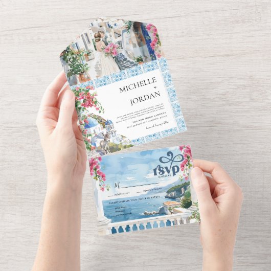 ギリシャ | イラストで見る地中海ウェディング オールインワン招待状 (貼ってはがせる)