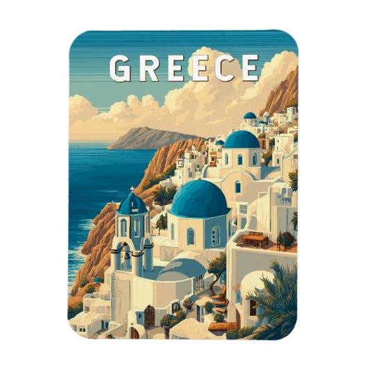 ギリシャ イラスト 旅行 アート ヴィンテージ マグネット (縦)