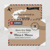 ギリシャ エアメール 荷物タグ 保存日付 地図付き セーブザデート (正面/裏面)