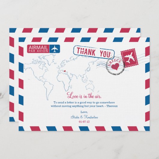 ギリシャ エア メール 結婚感謝 サンキューカード (正面/裏面)