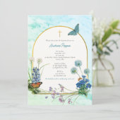 ギリシャ《キリスト教》洗礼式や命名式バプティスブルーマーブルワイルドフラワー 招待状 (スタンド正面)