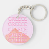 ギリシャ，ギリシャの旅行アート，パステルトラベルアート，ピンク キーホルダー (裏面)