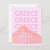 ギリシャ，ギリシャの旅行アート，パステルトラベルアート，ピンク シーズンポストカード (正面/裏面)