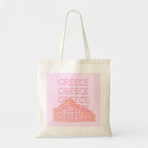 ギリシャ,ギリシャの旅行アート,パステルトラベルアート,ピンク トートバッグ