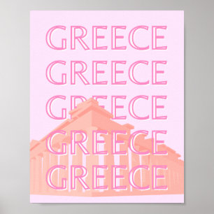 ギリシャ,ギリシャの旅行アート,パステルトラベルアート,ピンク ポスター