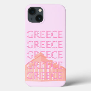 ギリシャ,ギリシャの旅行アート,パステルトラベルアート,ピンク iPhone 13ケース