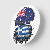 ギリシャ・ギリシャ・オーストラリア・オーストラリア・ツリー・ルーツ国旗 ラウンド壁時計 (傾斜)