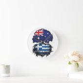 ギリシャ・ギリシャ・オーストラリア・オーストラリア・ツリー・ルーツ国旗 ラウンド壁時計 (ホーム)