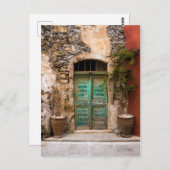 ギリシャ，クレタターコイズの古いドア ポストカード (正面/裏面)