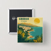 ギリシャ クレタ島の懐かしいクラシックな旅行ポスター 缶バッジ (正面&裏面)