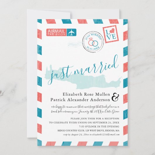 ギリシャ クレタ島 アンティーク 航空郵便 結婚式後 招待状 (正面)