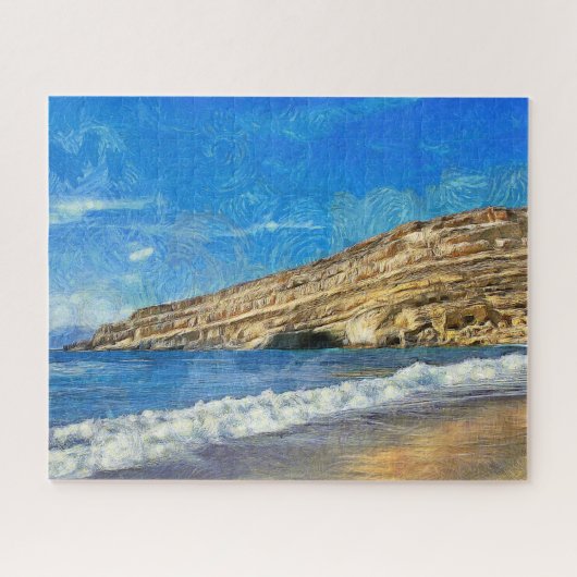 ギリシャ。 クレタ。 陸上来る海の波 ジグソーパズル (横)