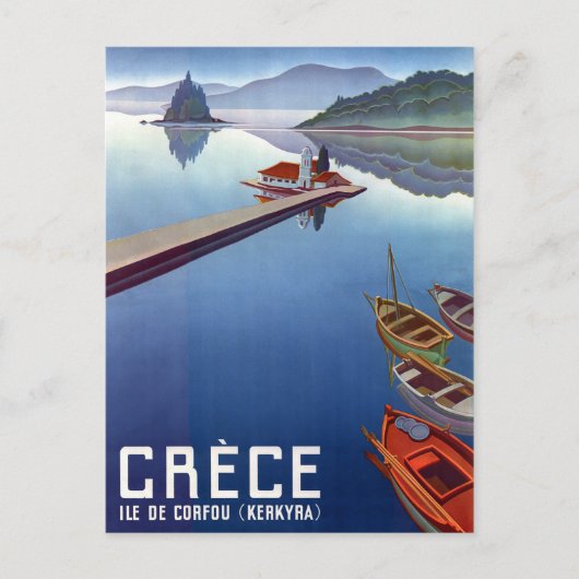 ギリシャ、ケルキラ島の魚釣りボート、コルフ島 ポストカード (正面)