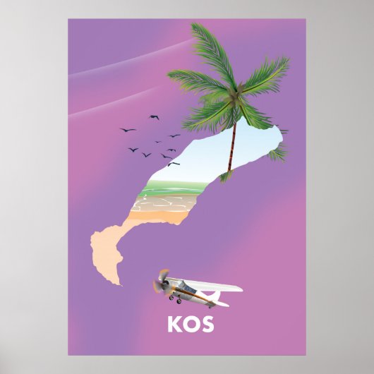 ギリシャ コス島のイラストマップ ポスター (正面)
