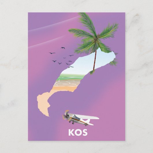 ギリシャ コス島のイラストマップ ポストカード (正面)