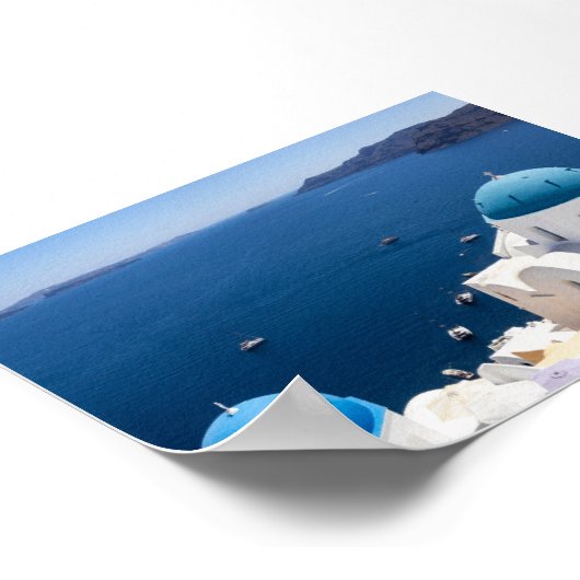 ギリシャ・サントリーニ島のイアの風景 ポスター (角)