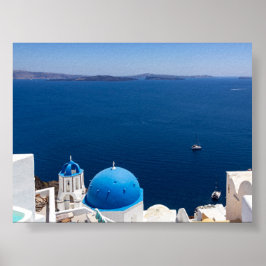 ギリシャ・サントリーニ島のオイアの景色 ポスター