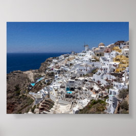 ギリシャ・サントリーニ島のオイアの風景 ポスター