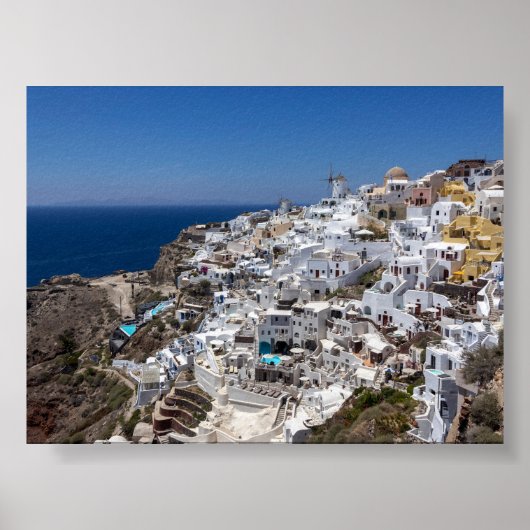 ギリシャ・サントリーニ島のオイアの風景 ポスター (正面)