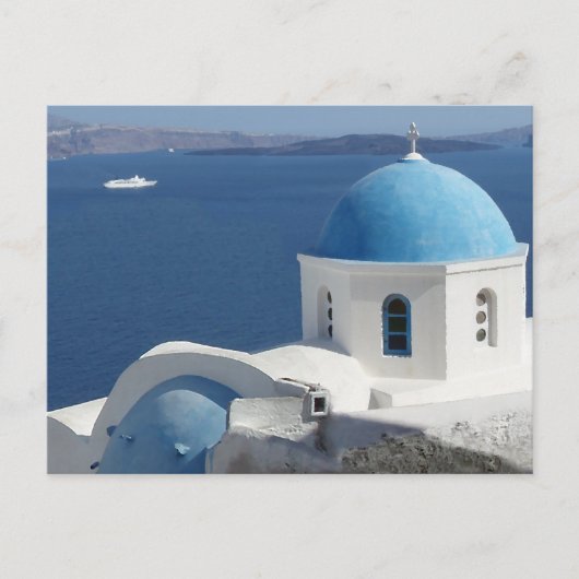 ギリシャ・サントリーニ島の教会の風景 ポストカード (正面)