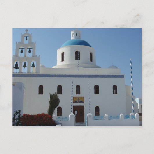 ギリシャ・サントリーニ島の教会の風景 ポストカード (正面)