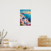 ギリシャ サントリーニ島 イラスト 旅行アート ヴィンテージ ポスター (キッチン)