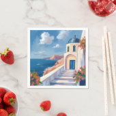 ギリシャ サントリーニ島 水彩画 旅行 スタンダードカクテルナプキン (インサイチュ)