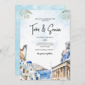 ギリシャ・サントリーニ結婚ランドスケープ 招待状 (正面/裏面)