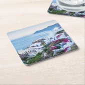 ギリシャ，サントリーニ，オイア スクエアペーパーコースター (アングル)