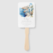 ギリシャ サントリーニ 水彩 結婚式 オーダーメイド ハンドファン (正面)