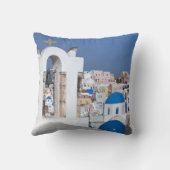 ギリシャ、サントリーニ。鐘楼とブルードーム2個分 クッション (裏面)