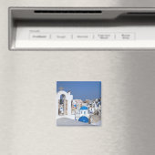 ギリシャ、サントリーニ。鐘楼とブルードーム2個分 マグネット (インサイチュ (食洗機))