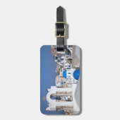 ギリシャ、サントリーニ。鐘楼とブルードーム2個分 ラゲッジタグ (正面縦)