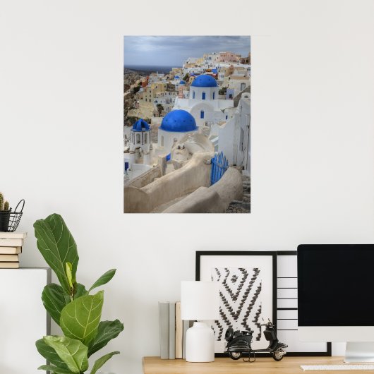 ギリシャ、サントリーニ。鐘楼とブルードーム3 ポスター (ホームオフィス)