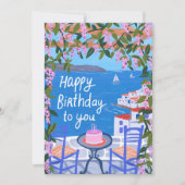 ギリシャ・テラス・ビューズ絵画・アートハッピーバースデー カード (正面)