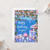 ギリシャ・テラス・ビューズ絵画・アートハッピーバースデー カード (正面/裏面インサイチュ)