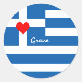 ギリシャ & ハート、ギリシャ国旗 旅行 / スポーツ ラウンドシール (正面)