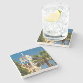 ギリシャ – パームツリーとギリシャ正教会 ストーンコースター (横)