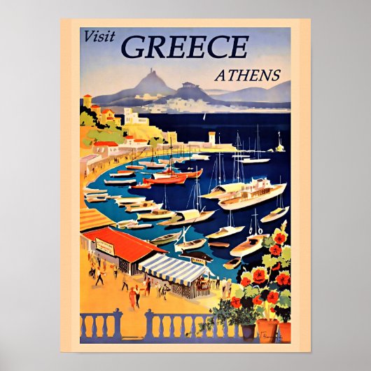 ギリシャ、ビンテージ旅行ポスター、 ポスター (正面)