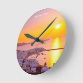 ギリシャ・ミコノスの夕日 ラウンド壁時計 (傾斜)