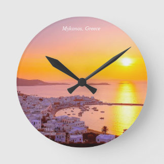 ギリシャ・ミコノスの夕日 ラウンド壁時計