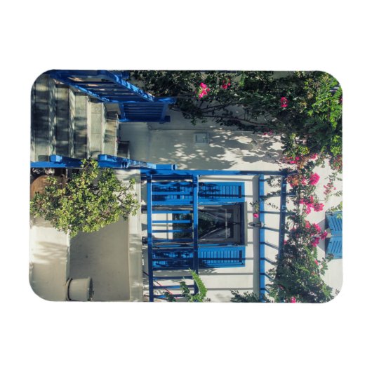 ギリシャ・ミコノスの青と白の家 マグネット (横)