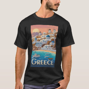 ギリシャ ミコノス イラスト 旅行 アート ヴィンテージ Tシャツ