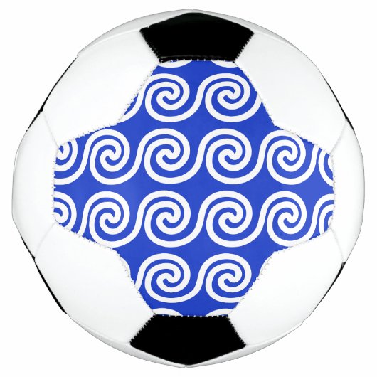 ギリシャ メアンダー 鍵状 波模様 青 サッカーボール (正面)