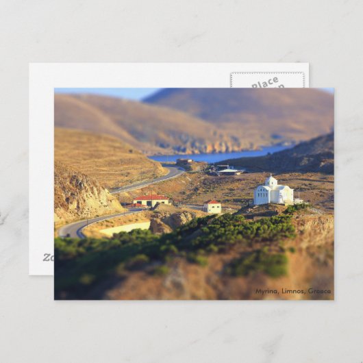 ギリシャ,リムノス,ミリナの丘の上の小さな教会 ポストカード (正面/裏面)