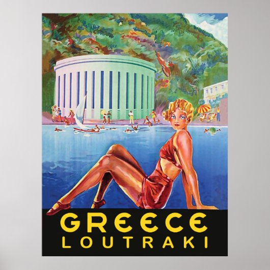 ギリシャ ルトラキ ビーチの少女 ヴィンテージ ポスター (正面)