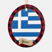 ギリシャ、レッドバッファロープレイド&ギリシャ国旗 セラミックオーナメント (左)