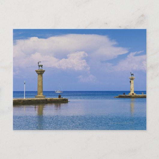 ギリシャ、ロードス、マンドラキ港の鹿の像 ポストカード (正面)