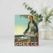 ギリシャ、伝統的な歓迎の女性、ヴィンテージ ポストカード (スタンド正面)