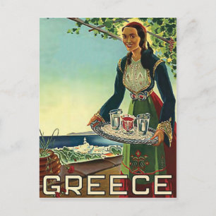 ギリシャ、伝統的な歓迎の女性、ヴィンテージ ポストカード